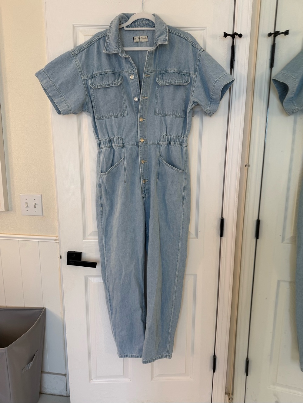 Free People Light Wash Denim Jumpsuit